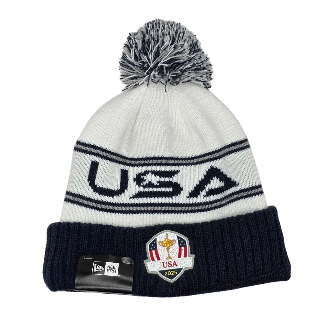 New Era 2025 Ryder Cup Team USA Golf Pom Knit Hat Beanie Navy White One Size NWT